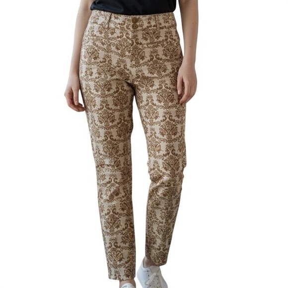 Cartonnier Pants - ANTHROPOLOGIE CARTONNIER Charlie‎ Ankle Damask Brocade Pants Beige Brown NWOT  4